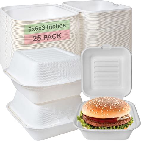 Compostable Square Hinged Clamshell Take Out Food Containers 6x6 - Heavy Duty Quality Disposable ...