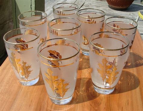 Retro 1960 Libbey Gold Leaf Glasses Set of 8 by 1560main on Etsy