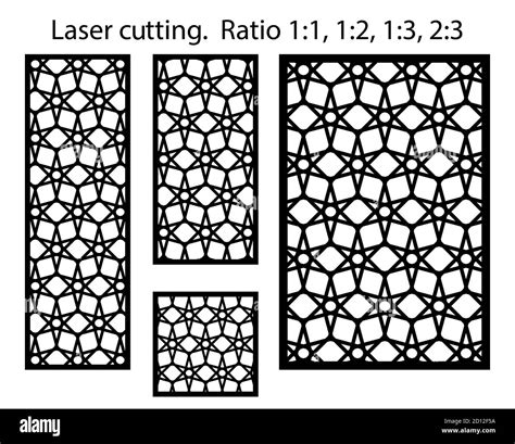 Laser cutting vector pattern. Cnc stars geometric template set. Panels ...