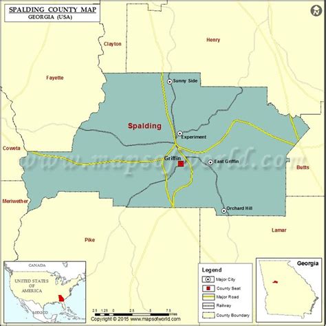 Spalding County Georgia Map with County Boundaries and Major Cities