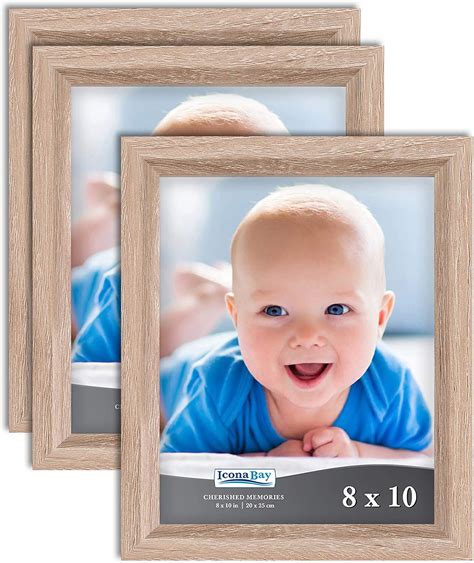 Icona Bay 10x8 Picture Frame (Weathered Oak Wood Finish, 3 Pack), Traditional Style Composite ...