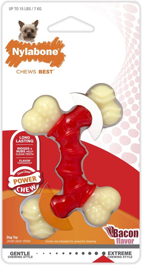 NYLABONE DuraChew Double Bone Bacon Flavored Dog Chew Toy, X-Small ...