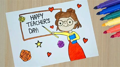 Happy Teacher's day drawing/How to draw Teacher's day Chart/Easy Teachers day Greeting card ...