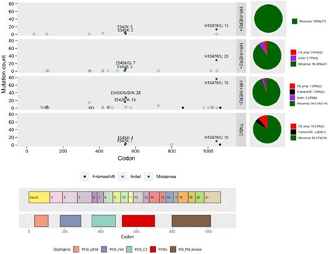 Distribution of PIK3CA mutation types in our cohort according to ...