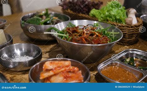 Side Dishes at Korean BBQ Restaurant for BBQ Meat Stock Image - Image ...