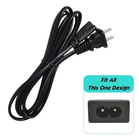 Universal Power Cable 2 Pin 2 Prong AC Wall Cable for LED LCD TV Samsung LG Sharp Canon Pixma Hp ...