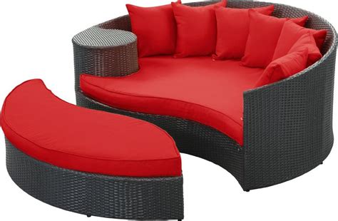 LexMod Taiji Round Wicker Outdoor Daybed with Ottoman