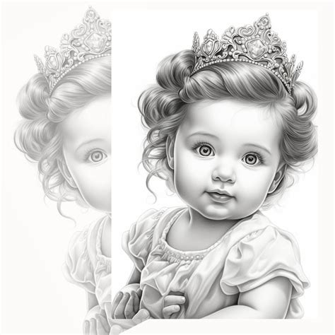 40 Baby Princess Colouring Book, Adults Instant Download Grayscale Colouring Book Printable PDF ...