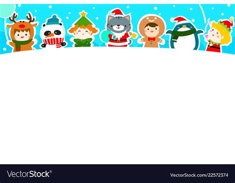 Cute kids and animal in christmas background Vector Image