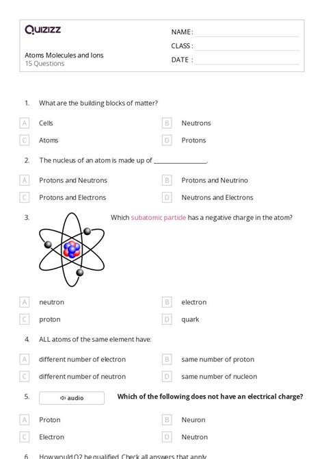 50+ atoms and molecules worksheets for 12th Grade on Quizizz | Free ...