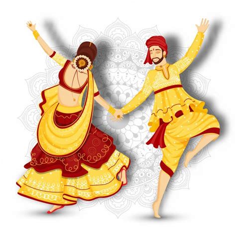 Premium Vector | Young couple character dancing garba pose on white ...