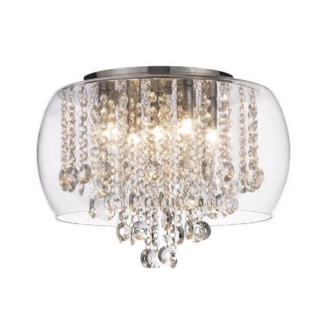 Flush Fit Waterford Crystal Bathroom Ceiling Light with Crystal Drops