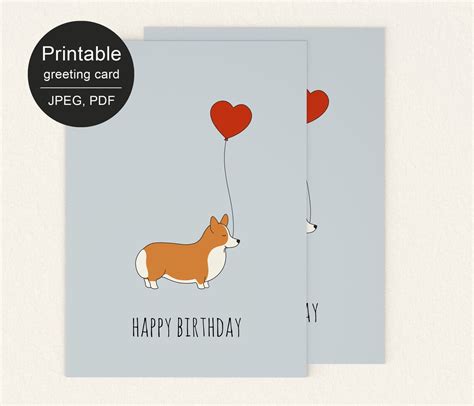 PRINTABLE Corgi Birthday Card Corgi Card Birthday Card for - Etsy