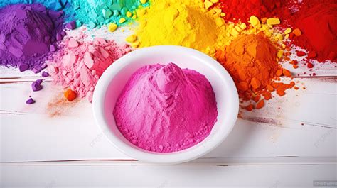 Vibrant Holi Color Powder Poured Into White Bowl On Textured Painted Background, Color Festival ...