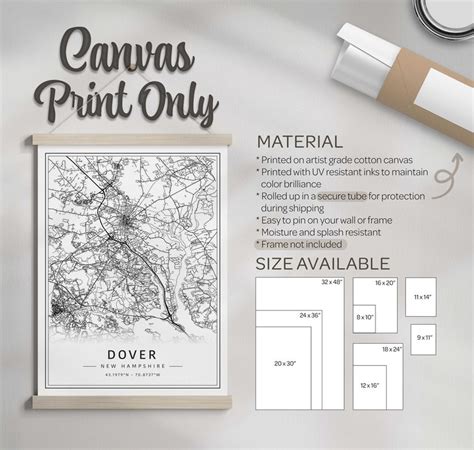 Dover NH Street Map Print Acrylic Glass Dover Map Print Canvas Dover ...