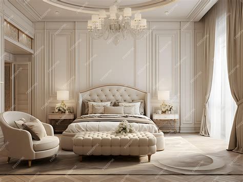 Premium Photo | Luxury bedroom with beige furniture