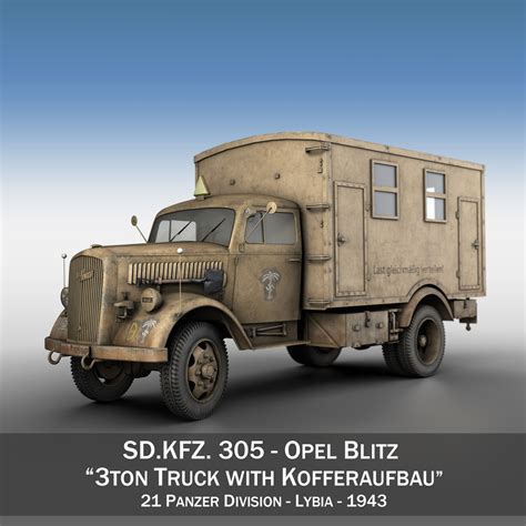 Opel Blitz - 3t Truck with Kofferaufbau- 21 PzDiv 3D Model – Buy Opel ...