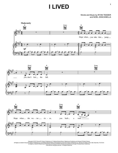 OneRepublic I Lived Sheet Music Notes, Chords