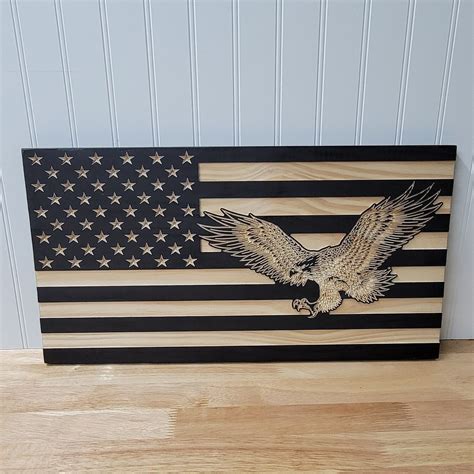 American Wooden Flag With Eagle/holiday Gift/christmas Gifts/home Decor/anniversary/mancave ...