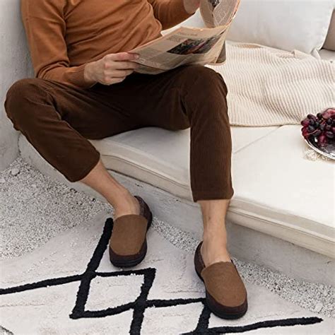 Zigzagger Men's Fuzzy Fleece Slippers with Memory Foam, Indoor Outdoor Warm Winter House Shoes ...