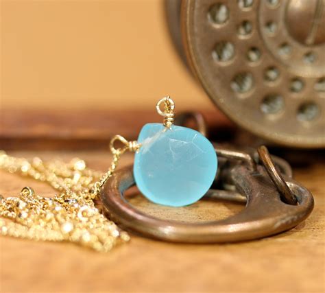 Chalcedony necklace, blue gemstone necklace, layering necklace, solitaire, saints blue gem necklace