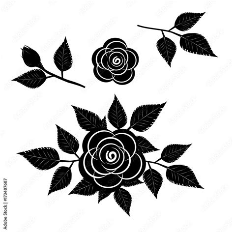 black rose silhouette on white background Stock Vector | Adobe Stock