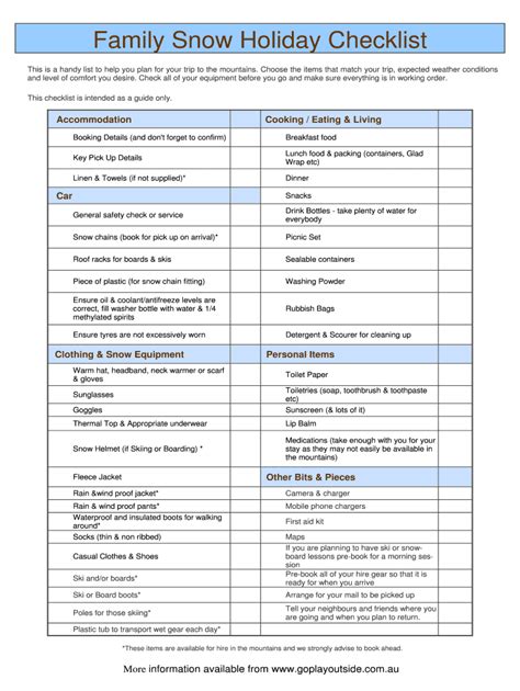 Fillable Online Family Snow Holiday Checklist Fax Email Print - pdfFiller