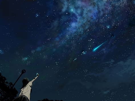 Black haired girl anime character looking falling star HD wallpaper | Wallpaper Flare