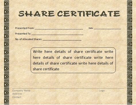 Share Certificate Template | Certificate Templates | Free Word Templates