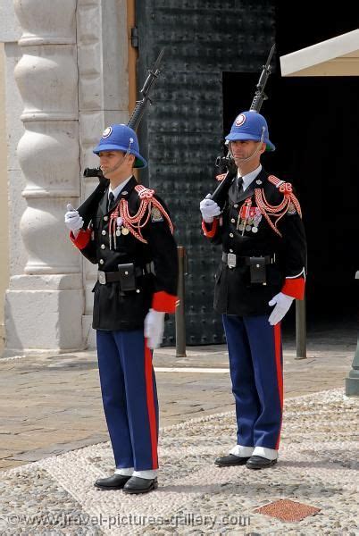 Monaco, guards at the Prince's Palace. They are wearing their winter uniform. In the summer ...