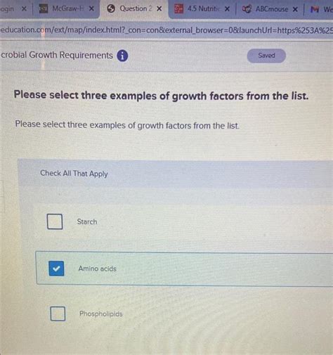 Solved Please select three examples of growth factors from | Chegg.com