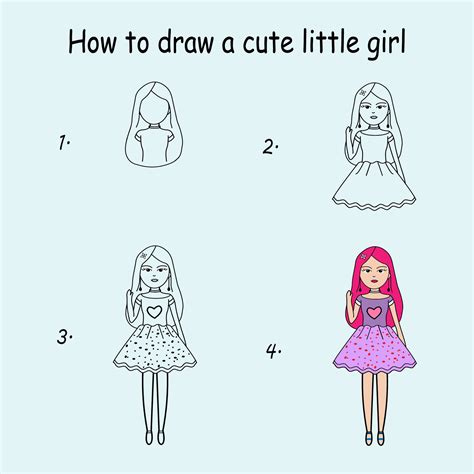 Step by step to draw a cute girl. Drawing tutorial a cute girl. Drawing ...