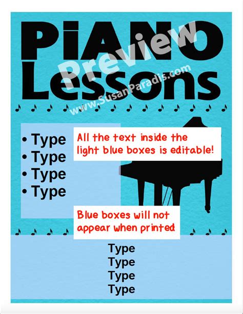 Piano Lesson Flyer - Susan Paradis Piano Teaching Resources