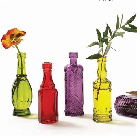 Colored Glass Bud Vases Assorted Set of 4 - Red, Green, Purple, Yellow