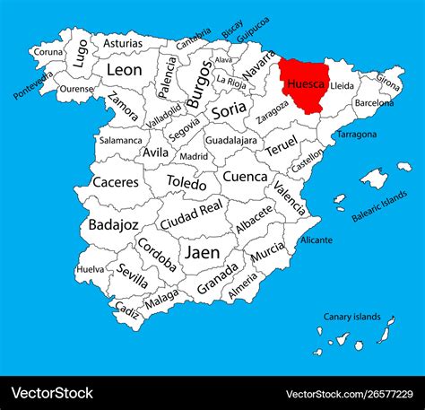 Huesca map spain province administrative map Vector Image