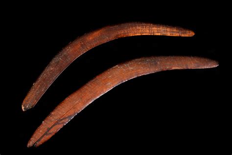 Two fine Aboriginal boomerangs, in traditional form. Deep aged ...