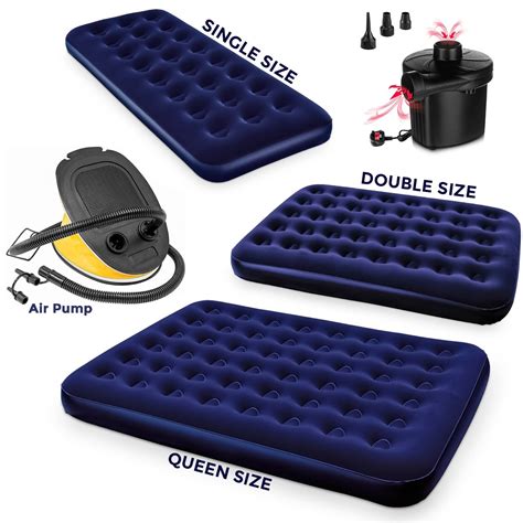 Double Single Airbed Flocked Camping Inflatable Mattress Air Bed ...