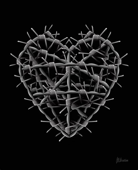 Barbed Wire Heart On Black Drawing by Joan Stratton