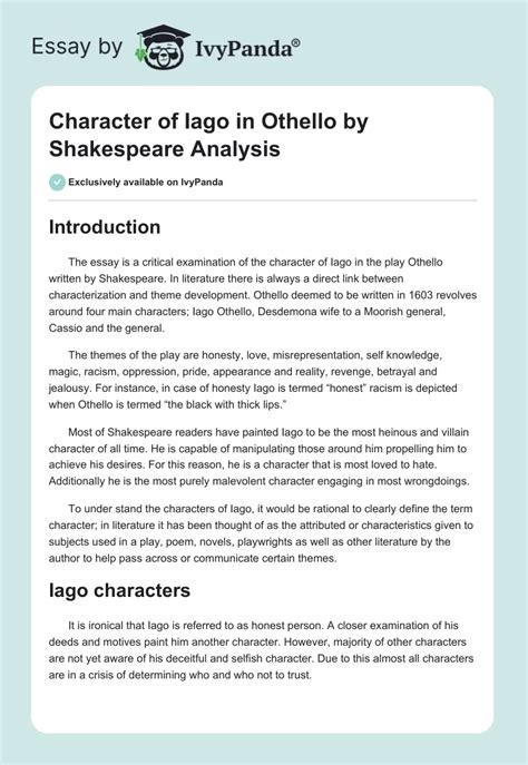 Character of Iago in "Othello" by Shakespeare Analysis - Essay