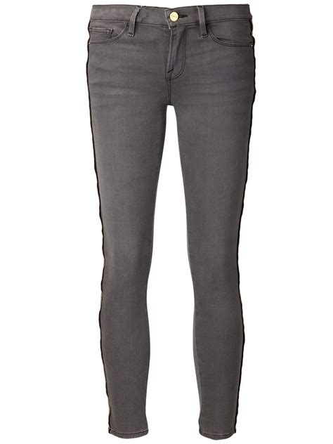 Frame Skinny Zipper Outseam Jeans in Gray | Lyst