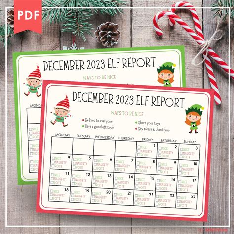 Elf Report Calendar 2023 Christmas Elf Report Card for Naughty or Nice Behavior Chart Elf Ideas ...