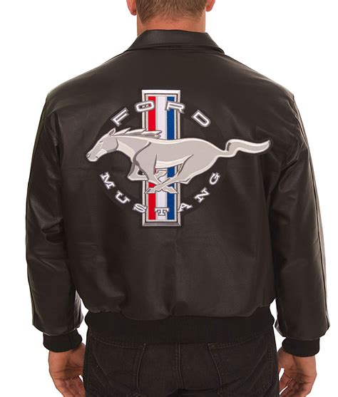 Bomber Black Embroidered Ford Mustang Leather Jacket - Jackets Creator