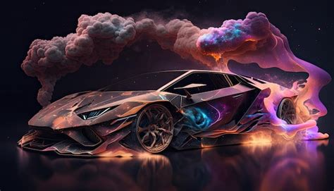 Premium Photo | Wallpaper of lamborghini car with smoke and galaxy vibe generated ai