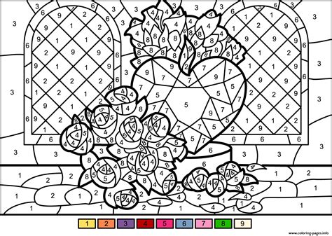 Roses And Heart Color By Number Coloring page Printable