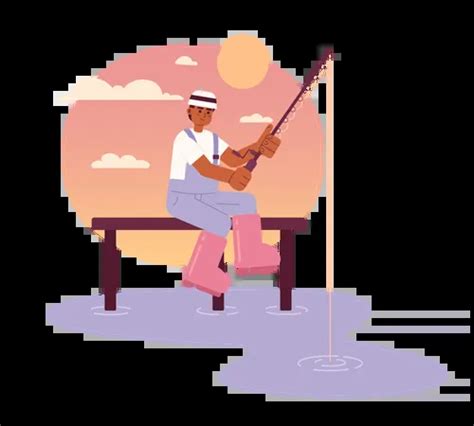 Best Man Fishing in sunset Illustration download in PNG & Vector format