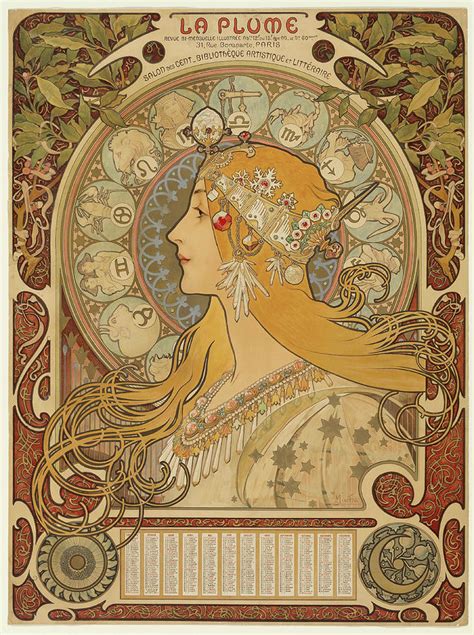 Zodiaque -'La Plume'-. Alphonse Marie Mucha, Czech, 1860-1939. Painting by Alphonse Mucha -1860 ...