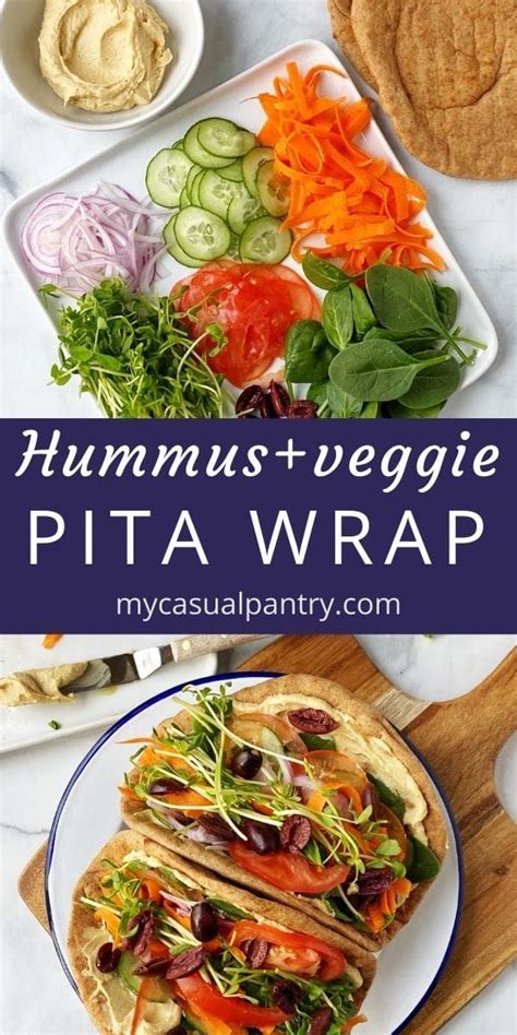 hummus and veggie pita wrap on a plate