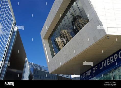 Museum of Liverpool, Albert Docks, Liverpool with the Harbour Board building reflected in the ...