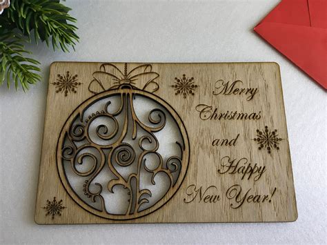 Custom Christmas Holiday Wood Cards Personalized Greeting Engraved Card ...