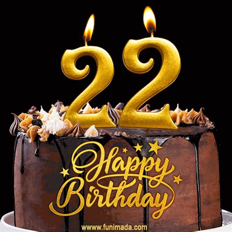 22 Birthday Chocolate Cake with Gold Glitter Number 22 Candles (GIF) | Funimada.com